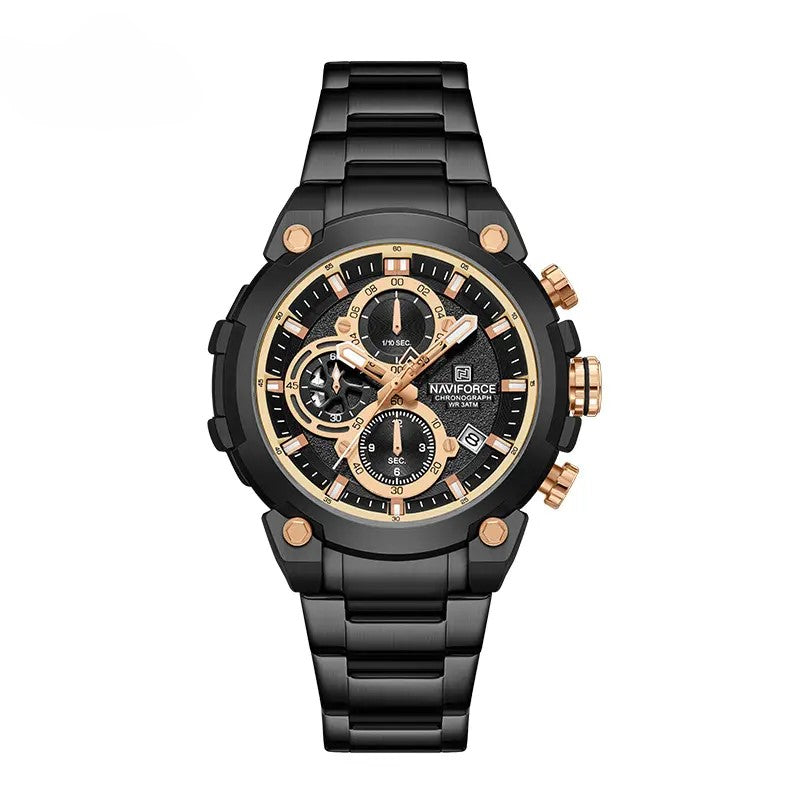 NAVIFORCE NF8071 Men’s Quartz Chronograph Watch, Stainless Steel Luminous Water Resistant Sports Watch with Date and Stopwatch