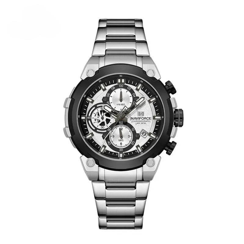 NAVIFORCE NF8071 Men’s Quartz Chronograph Watch, Stainless Steel Luminous Water Resistant Sports Watch with Date and Stopwatch