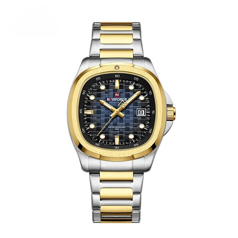 NAVIFORCE NF9240 Men’s Quartz Date Watch, Japanese Movement, Square Dial, Stainless Steel, Water Resistant Design