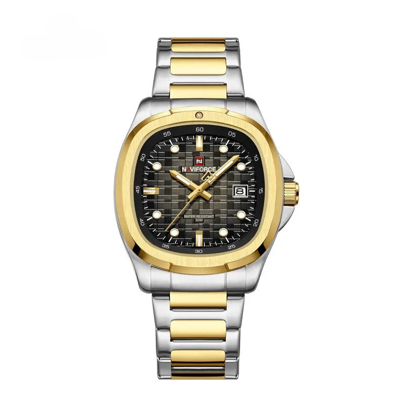 NAVIFORCE NF9240 Men’s Quartz Date Watch, Japanese Movement, Square Dial, Stainless Steel, Water Resistant Design