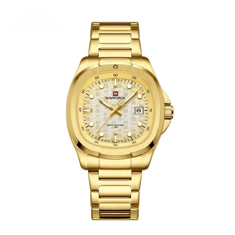 NAVIFORCE NF9240 Men’s Quartz Date Watch, Japanese Movement, Square Dial, Stainless Steel, Water Resistant Design