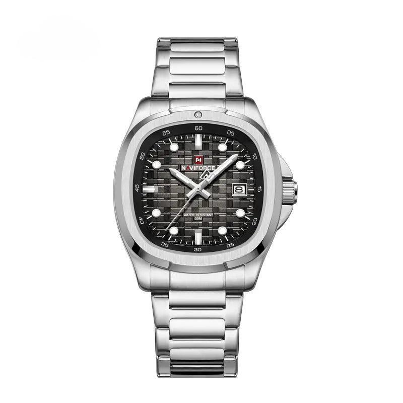 NAVIFORCE NF9240 Men’s Quartz Date Watch, Japanese Movement, Square Dial, Stainless Steel, Water Resistant Design