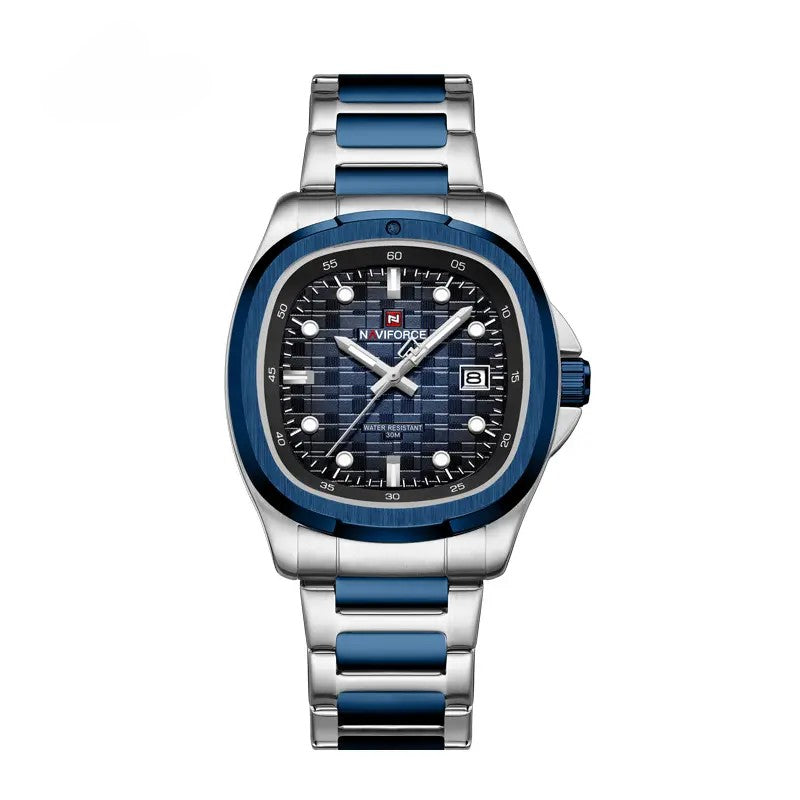 NAVIFORCE NF9240 Men’s Quartz Date Watch, Japanese Movement, Square Dial, Stainless Steel, Water Resistant Design