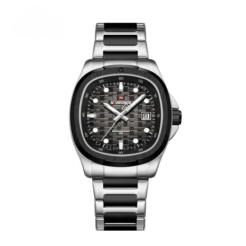 NAVIFORCE NF9240 Men’s Quartz Date Watch, Japanese Movement, Square Dial, Stainless Steel, Water Resistant Design