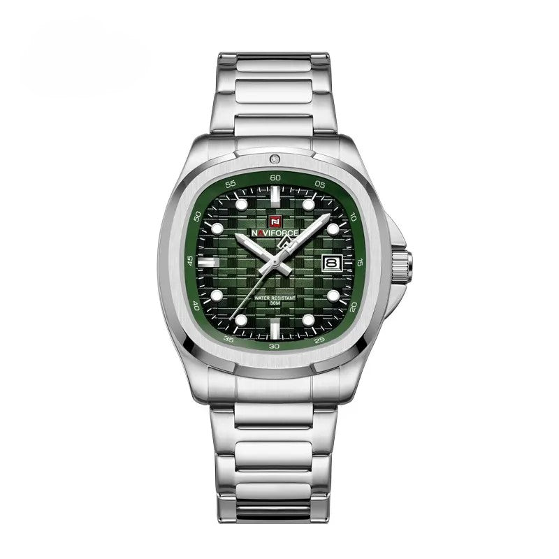 NAVIFORCE NF9240 Men’s Quartz Date Watch, Japanese Movement, Square Dial, Stainless Steel, Water Resistant Design