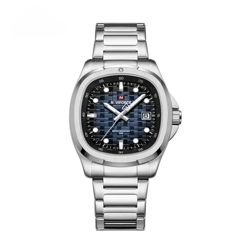 NAVIFORCE NF9240 Men’s Quartz Date Watch, Japanese Movement, Square Dial, Stainless Steel, Water Resistant Design