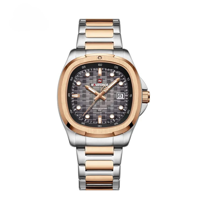 NAVIFORCE NF9240 Men’s Quartz Date Watch, Japanese Movement, Square Dial, Stainless Steel, Water Resistant Design