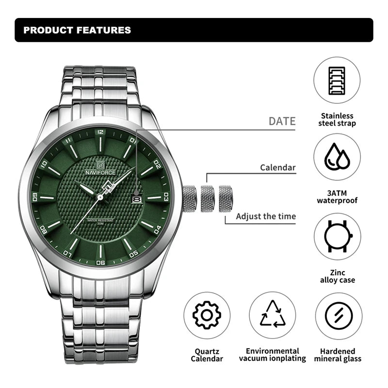 NAVIFORCE NF8032 Men Quartz Date Display Wristwatch Water Resistant