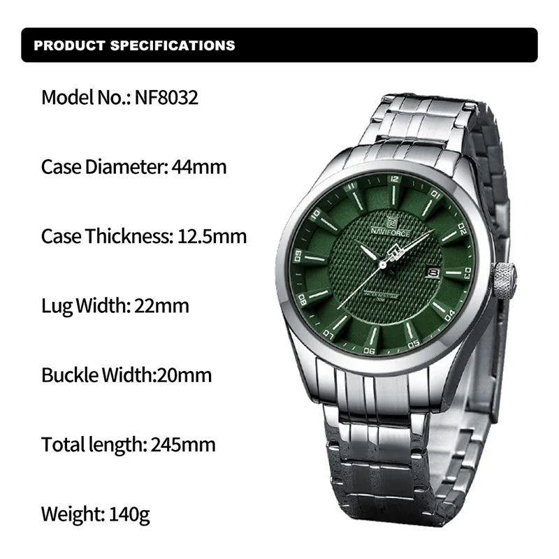 NAVIFORCE NF8032 Men Quartz Date Display Wristwatch Water Resistant