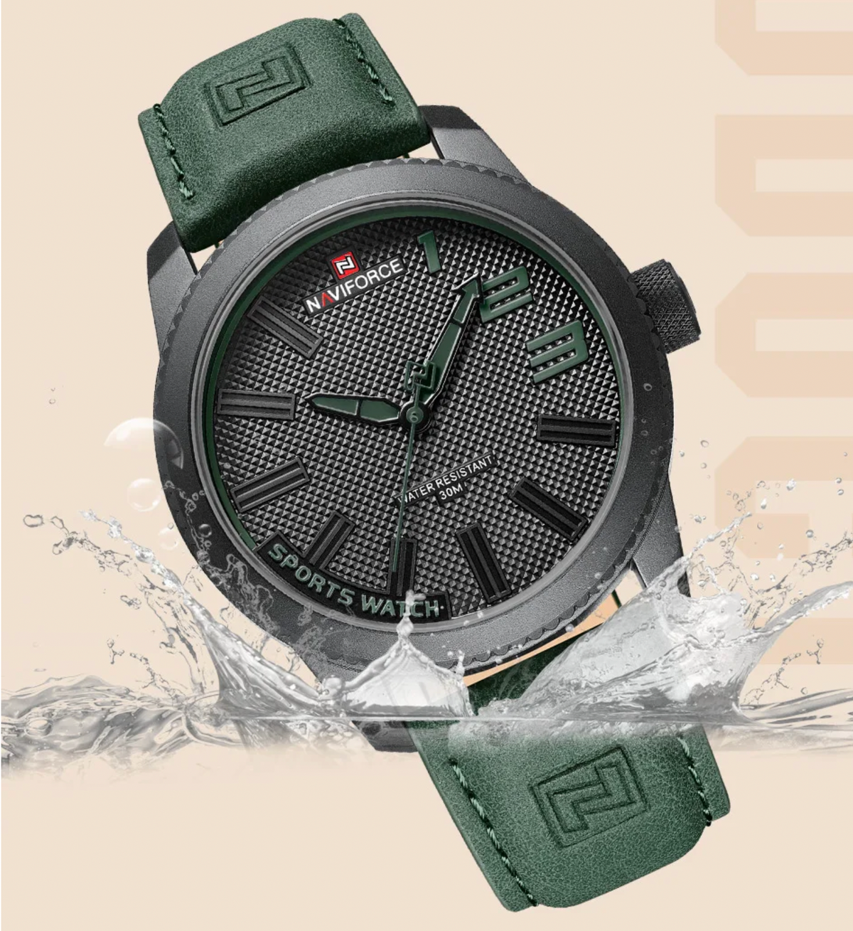 NAVIFORCE 9202L Sports Watch Men Fashion Casual Quartz Wristwatch Male Date Water Resistant Leather Analog Clock