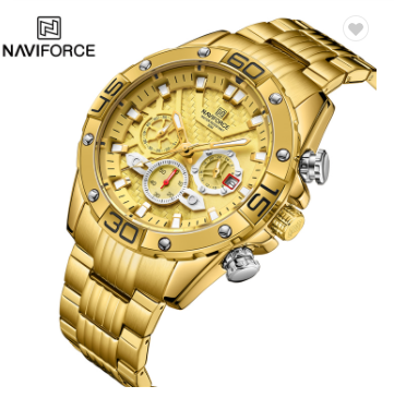 NAVIFORCE 8019 GG Men’s Watches Luxury Business Classic Quartz Clock Analog Chronograph Sport Water Resistant Steel Band Wristwatch