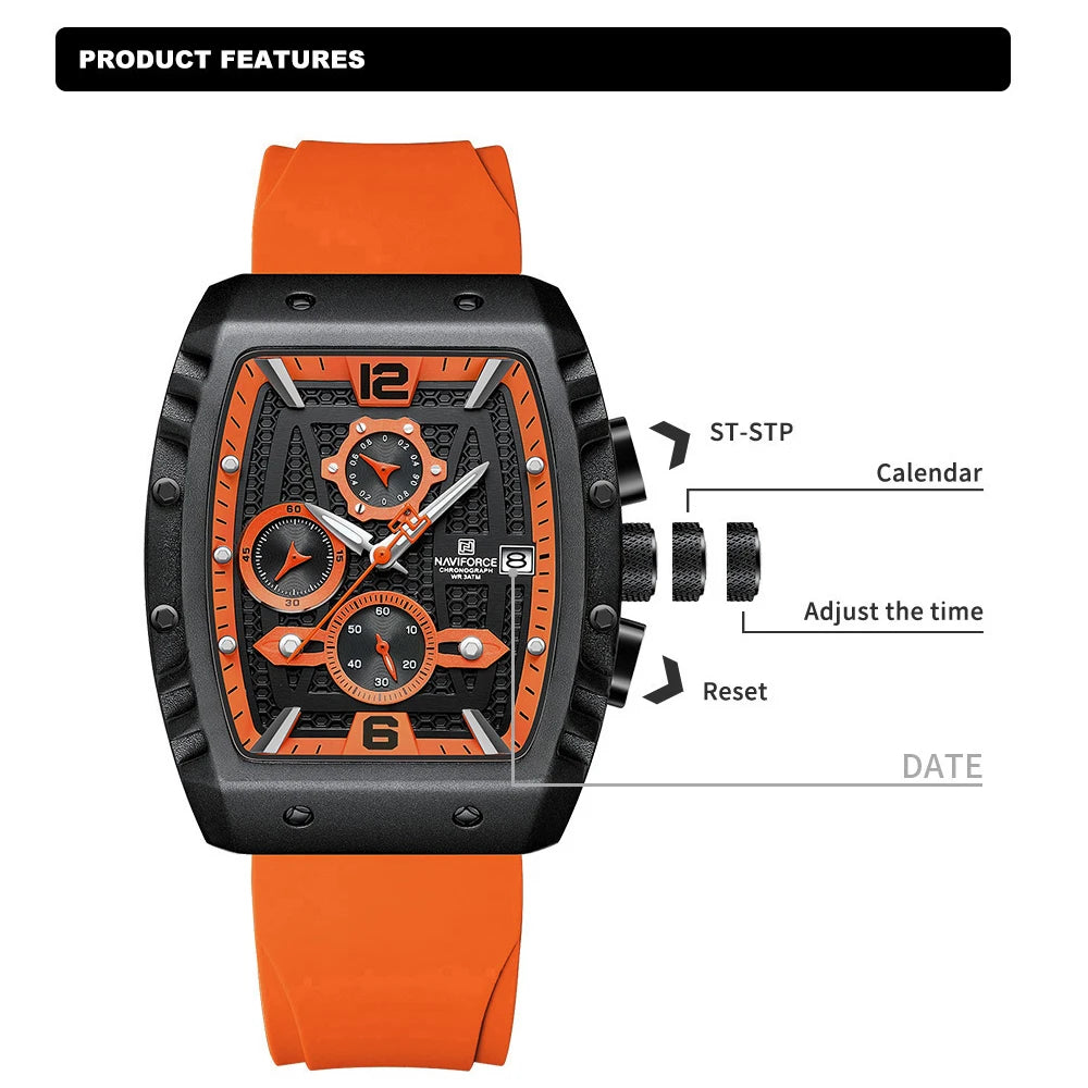 NAVIFORCE NF8025 Men’s Chronograph Watch – Water Resistant, Luminous Date