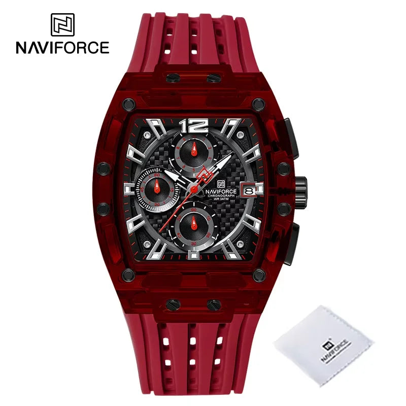 New NAVIFORCE Men’s Quartz Multifunction Watches Fashion Sports Chronograph 5ATM Water Resistant Silicone Band Casual Man Wrist Watch - rbr