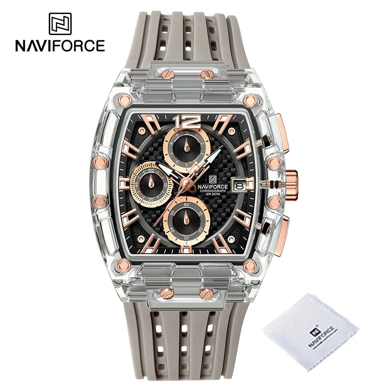 New NAVIFORCE Men’s Quartz Multifunction Watches Fashion Sports Chronograph 5ATM Water Resistant Silicone Band Casual Man Wrist Watch - srggy
