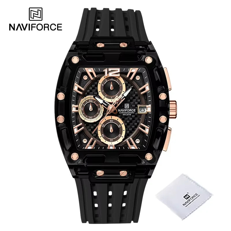New NAVIFORCE Men’s Quartz Multifunction Watches Fashion Sports Chronograph 5ATM Water Resistant Silicone Band Casual Man Wrist Watch - brgb-2