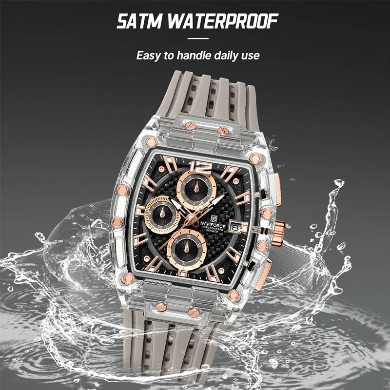 New NAVIFORCE Men’s Quartz Multifunction Watches Fashion Sports Chronograph 5ATM Water Resistant Silicone Band Casual Man Wrist Watch