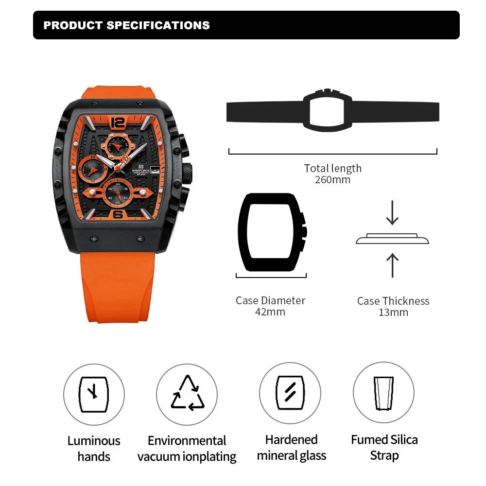 NAVIFORCE NF8025 Men’s Chronograph Watch – Water Resistant, Luminous Date