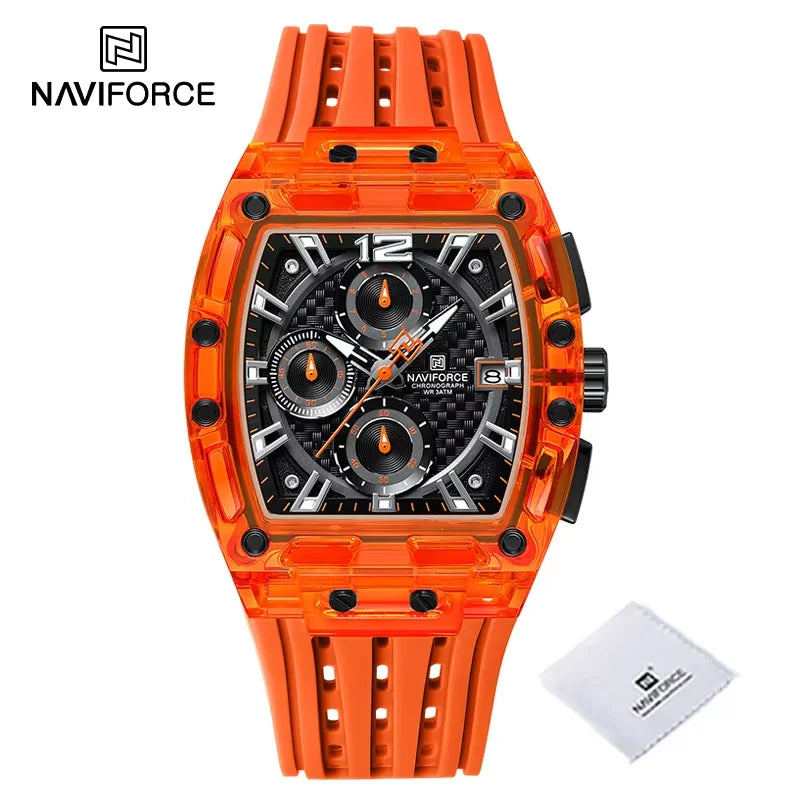 New NAVIFORCE Men’s Quartz Multifunction Watches Fashion Sports Chronograph 5ATM Water Resistant Silicone Band Casual Man Wrist Watch - obo-2