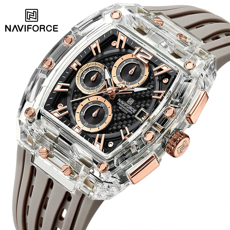 New NAVIFORCE Men’s Quartz Multifunction Watches Fashion Sports Chronograph 5ATM Water Resistant Silicone Band Casual Man Wrist Watch