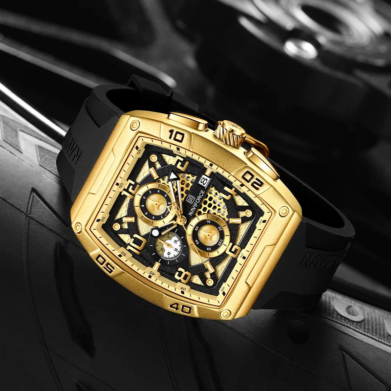 NAVIFORCE NF8052 Men Gold Design Quartz Watches Casual Male Wrist Watch