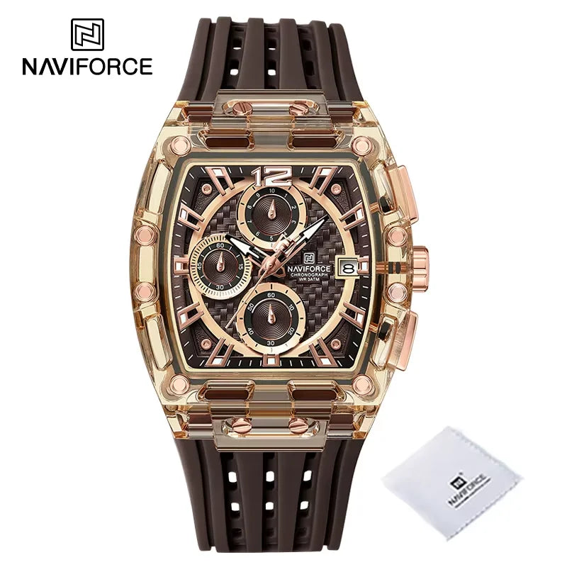 New NAVIFORCE Men’s Quartz Multifunction Watches Fashion Sports Chronograph 5ATM Water Resistant Silicone Band Casual Man Wrist Watch - rgcerg