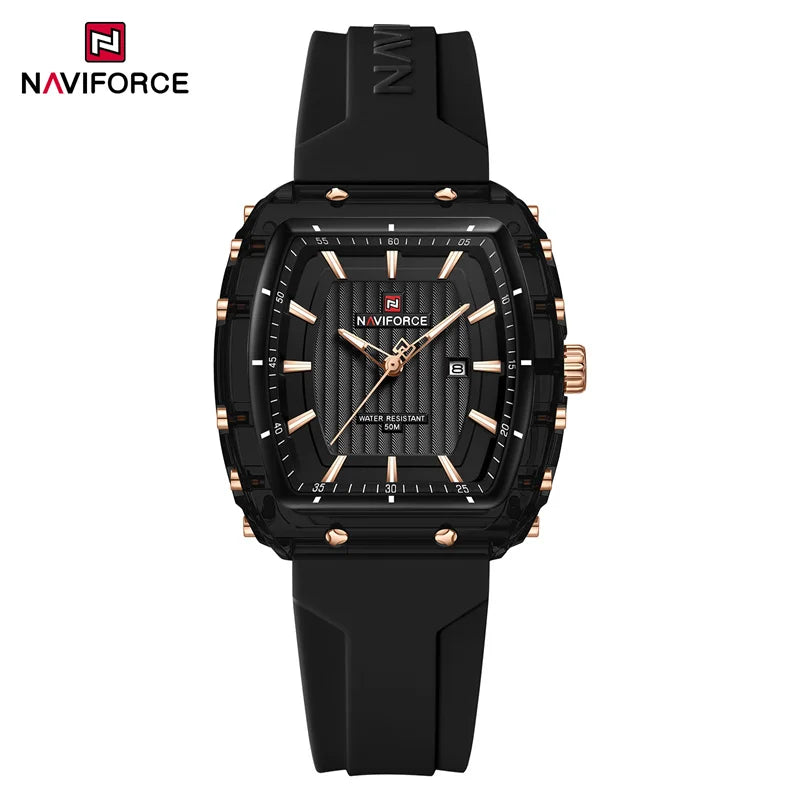 NAVIFORCE Ladies Wristwatches Fashion Comfortable Silicone Strap Date Women’s Watches Quality Water Resistant Female Luminous Clock - brgb