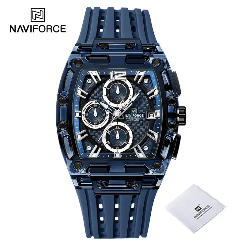 New NAVIFORCE Men’s Quartz Multifunction Watches Fashion Sports Chronograph 5ATM Water Resistant Silicone Band Casual Man Wrist Watch - bebebe-2