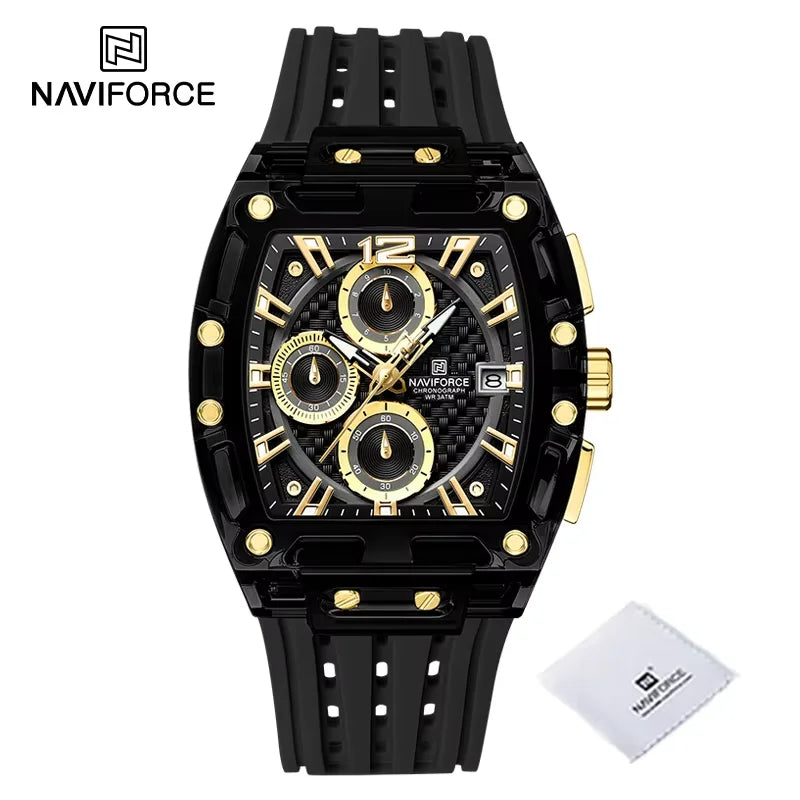 New NAVIFORCE Men’s Quartz Multifunction Watches Fashion Sports Chronograph 5ATM Water Resistant Silicone Band Casual Man Wrist Watch - bgb