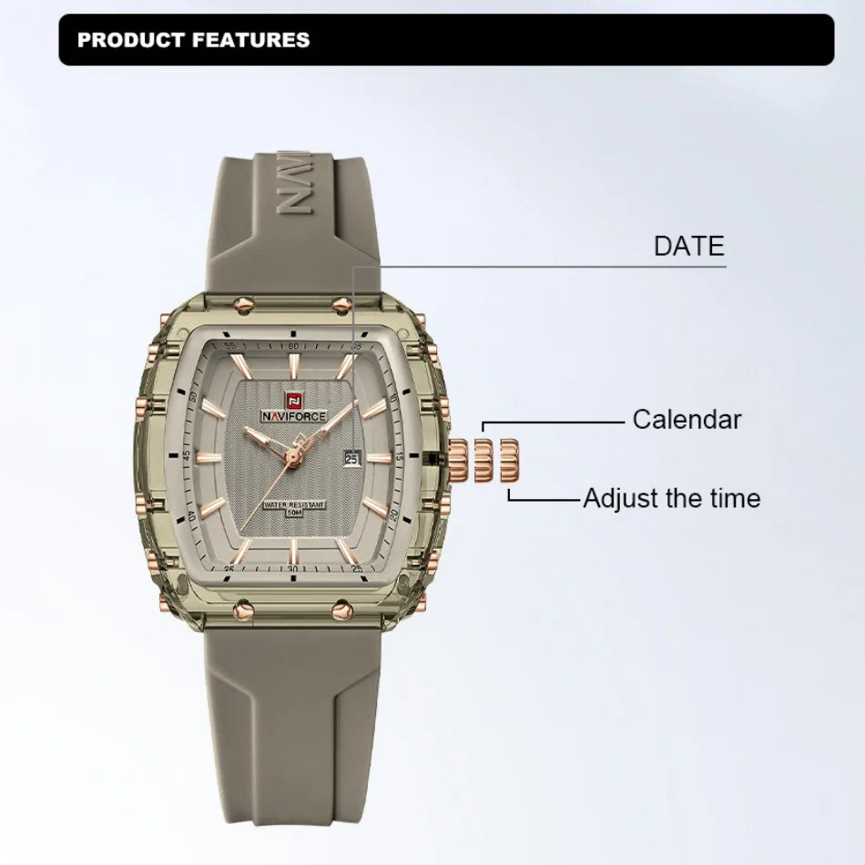 NAVIFORCE Ladies Wristwatches Fashion Comfortable Silicone Strap Date Women’s Watches Quality Water Resistant Female Luminous Clock