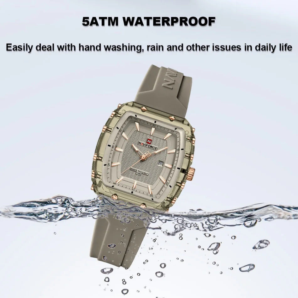 NAVIFORCE Ladies Wristwatches Fashion Comfortable Silicone Strap Date Women’s Watches Quality Water Resistant Female Luminous Clock