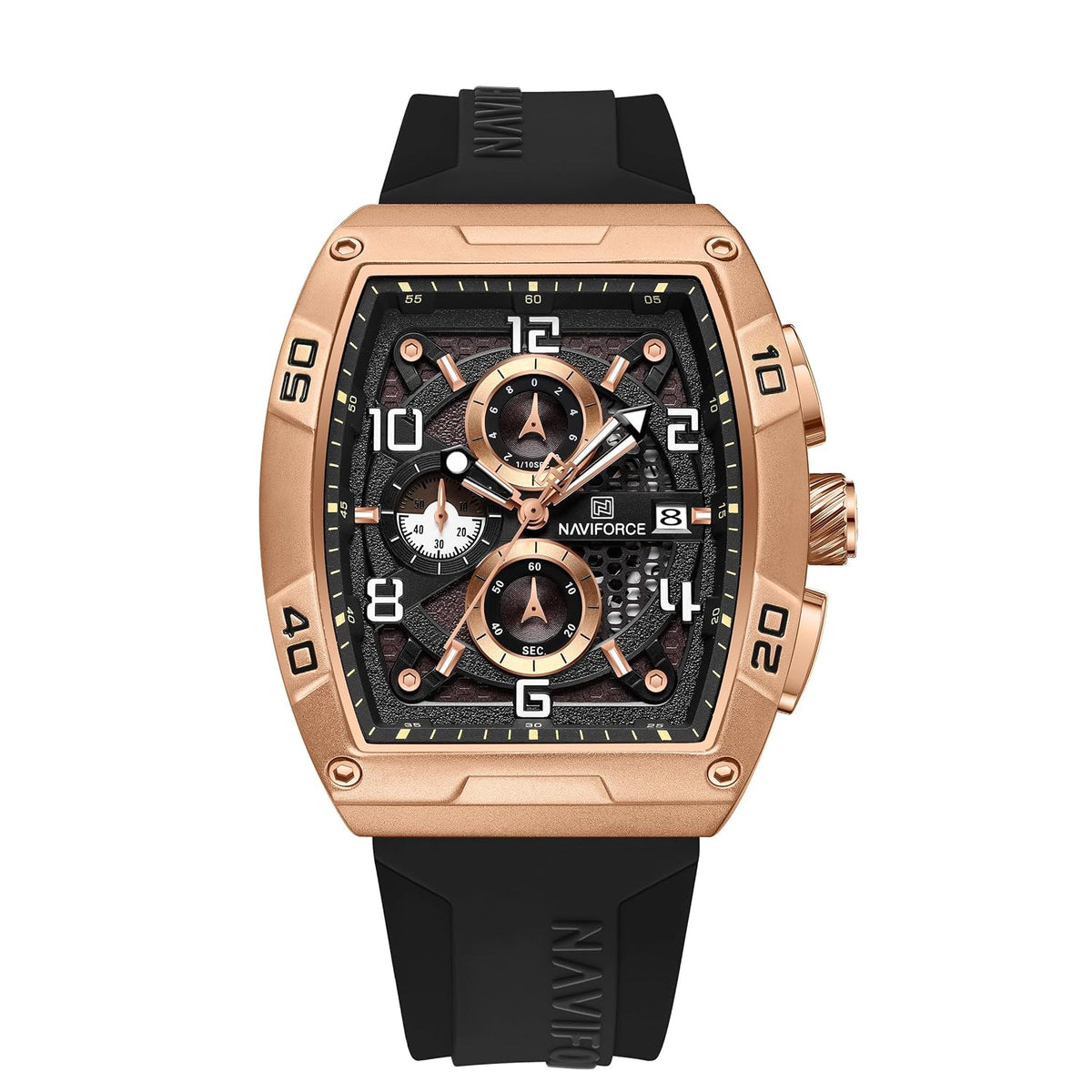 NAVIFORCE NF8052 Black Brown Rose Gold watch front view