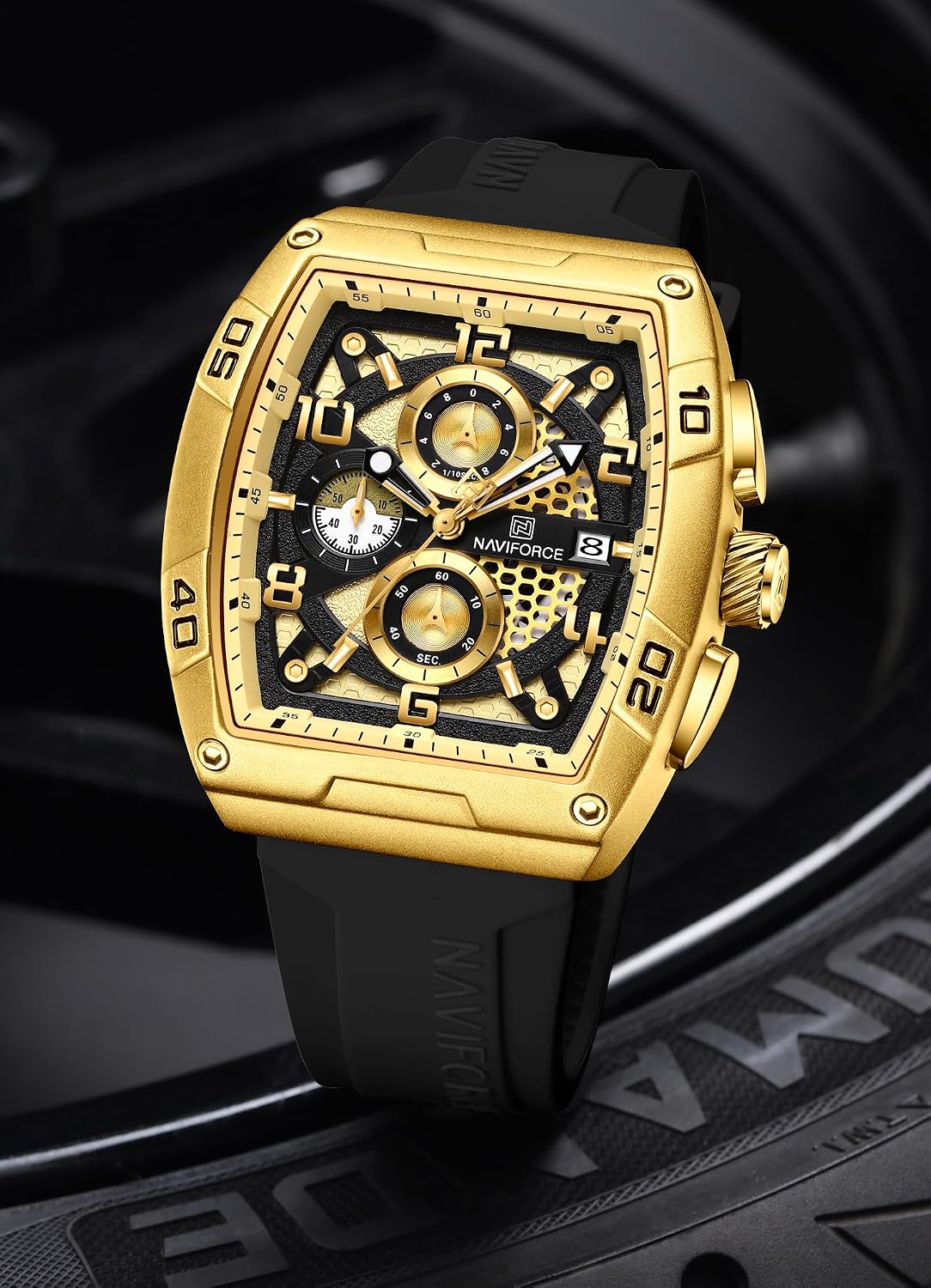 NAVIFORCE NF8052 black and gold chronograph watch