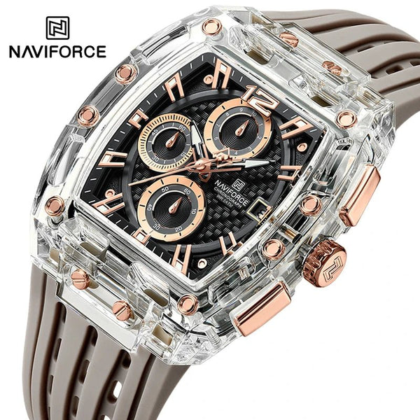 New NAVIFORCE Men’s Quartz Multifunction Watches Fashion Sports Chronograph 5ATM Water Resistant Silicone Band Casual Man Wrist Watch