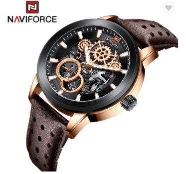 NAVIFORCE S1002 RGB Luxury Genuine Leather Watches for Men Fashion Automatic Mechanical Sport wrist watches with 100M Water Resistant
