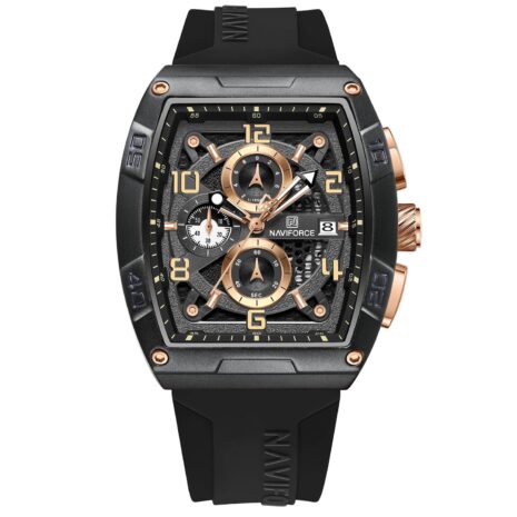 NAVIFORCE NF8052 Black Rose Gold watch front view