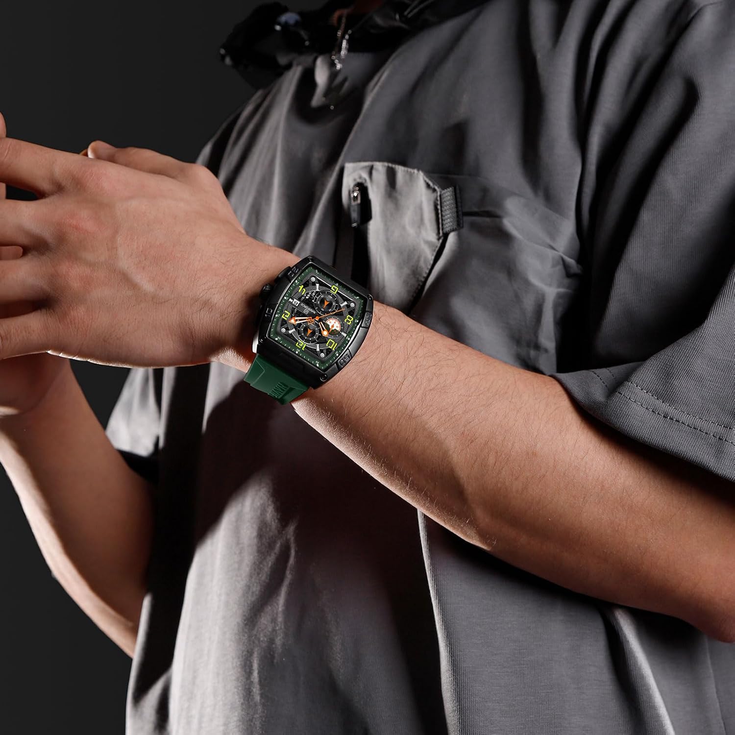 NAVIFORCE NF8052 Green Black watch on wrist NAVIFORCE NF8052 Green Black watch on wrist
